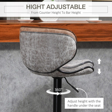 Set of 2 Adjustable Height Swivel Bar Stools with Microfiber Cloth Seat - Grey