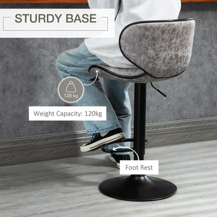 Set of 2 Adjustable Height Swivel Bar Stools with Microfiber Cloth Seat - Grey