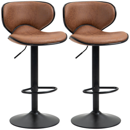 Set of 2 Adjustable Height Microfiber Bar Stools with Swivel Armless Seats - Brown