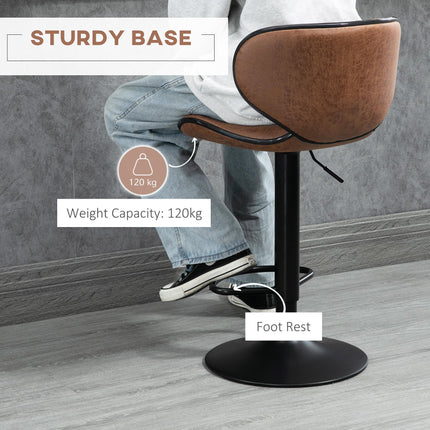Set of 2 Adjustable Height Microfiber Bar Stools with Swivel Armless Seats - Brown
