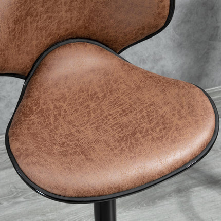 Set of 2 Adjustable Height Microfiber Bar Stools with Swivel Armless Seats - Brown