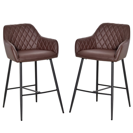 Retro PU Leather Bar Stools Set of 2 with Comfort Support - Brown