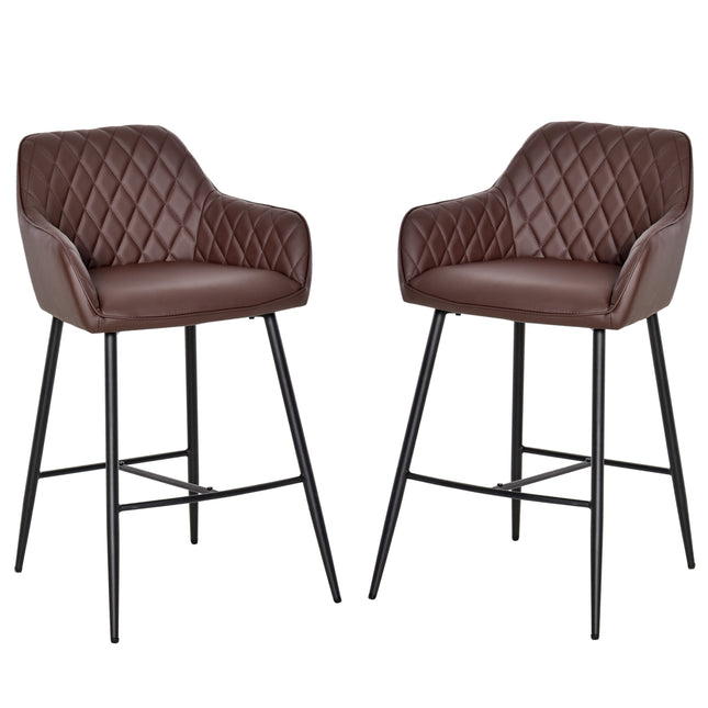 Retro PU Leather Bar Stools Set of 2 with Comfort Support - Brown