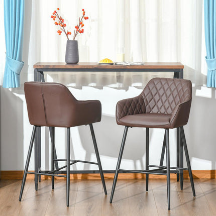 Retro PU Leather Bar Stools Set of 2 with Comfort Support - Brown