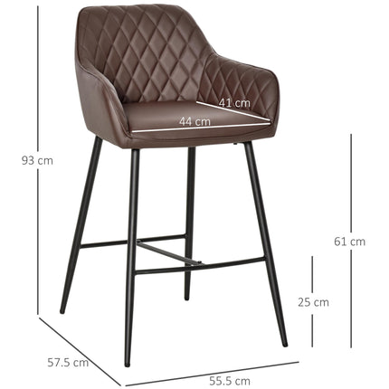 Retro PU Leather Bar Stools Set of 2 with Comfort Support - Brown