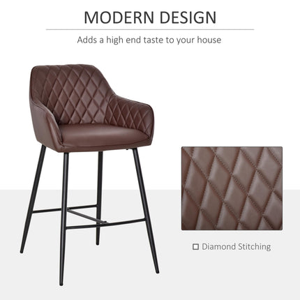 Retro PU Leather Bar Stools Set of 2 with Comfort Support - Brown