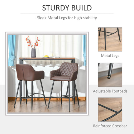 Retro PU Leather Bar Stools Set of 2 with Comfort Support - Brown