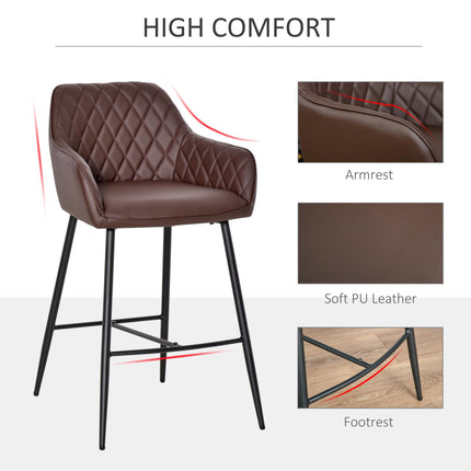 Retro PU Leather Bar Stools Set of 2 with Comfort Support - Brown