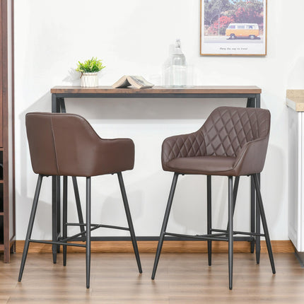 Retro PU Leather Bar Stools Set of 2 with Comfort Support - Brown