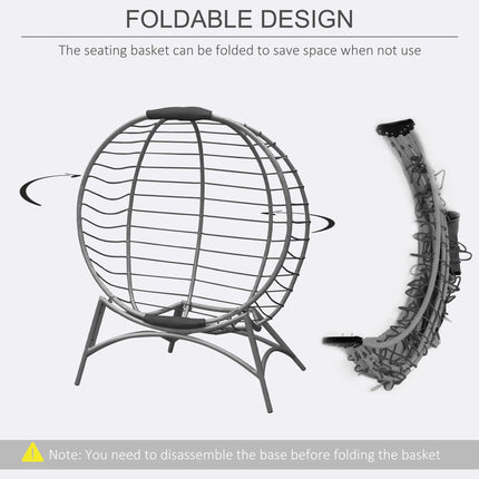 Folding Rattan Egg Chair with Cushion and Bottle Holder - Grey and Black