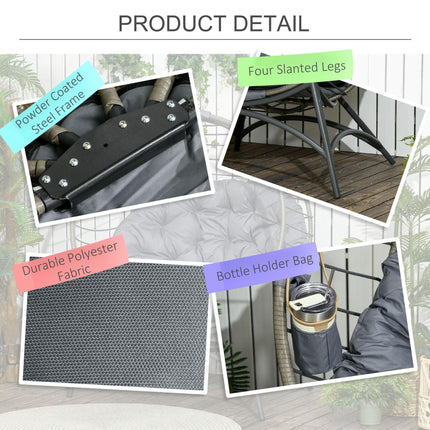 Folding Rattan Egg Chair with Cushion and Bottle Holder - Grey and Black