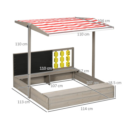 Kids Wooden Sandpit With Adjustable Canopy And Seats - Grey