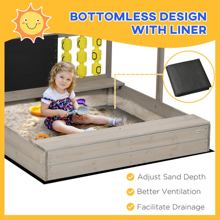 Kids Wooden Sandpit With Adjustable Canopy And Seats - Grey