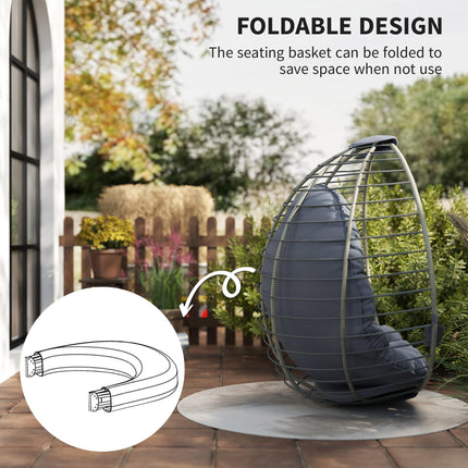 PE Rattan Outdoor Swing Chair with Metal Stand and Padded Cushion - Grey