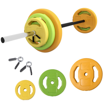 20kg Adjustable Barbell Weight Set with Non-slip Handle for Strength Training - Orange, Green, Yellow