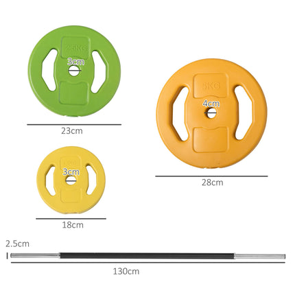 20kg Adjustable Barbell Weight Set with Non-slip Handle for Strength Training - Orange, Green, Yellow