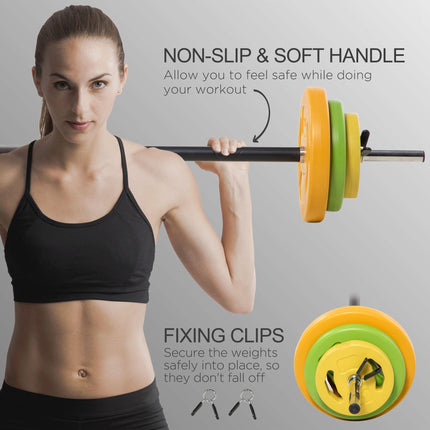 20kg Adjustable Barbell Weight Set with Non-slip Handle for Strength Training - Orange, Green, Yellow