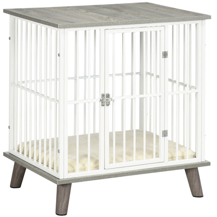 Dog Crate Furniture with Lockable Door and Soft Cushion, Indoor Pet Kennel Side Table for Small Dogs, 64.5x48x70.5 cm - Grey