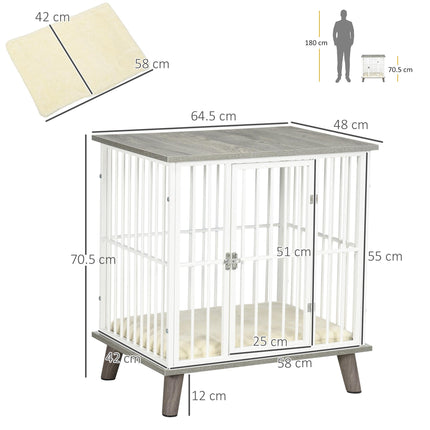 Dog Crate Furniture with Lockable Door and Soft Cushion, Indoor Pet Kennel Side Table for Small Dogs, 64.5x48x70.5 cm - Grey