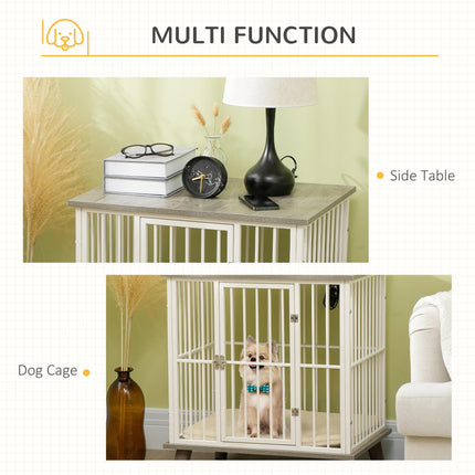Dog Crate Furniture with Lockable Door and Soft Cushion, Indoor Pet Kennel Side Table for Small Dogs, 64.5x48x70.5 cm - Grey