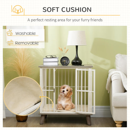 Dog Crate Furniture with Lockable Door and Soft Cushion, Indoor Pet Kennel Side Table for Small Dogs, 64.5x48x70.5 cm - Grey