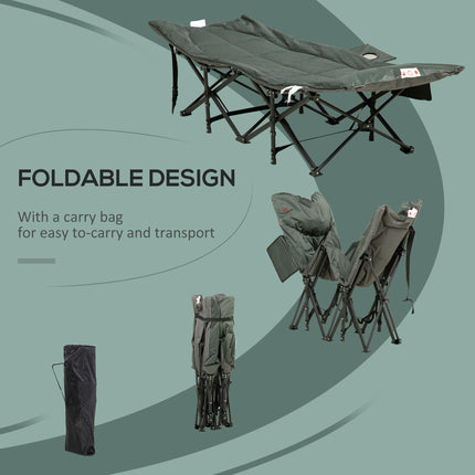 Foldable Padded Sun Lounger with Cup Holder and Carry Bag - Grey