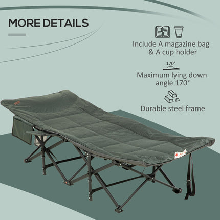 Foldable Padded Sun Lounger with Cup Holder and Carry Bag - Grey