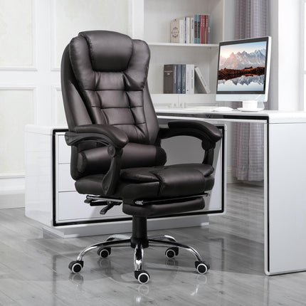 PU Leather Executive High Back Office Chair with Reclining and Footrest - Brown