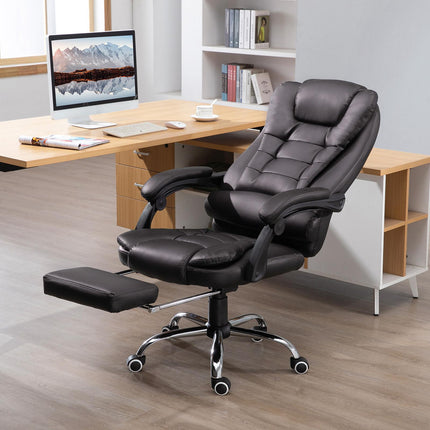 PU Leather Executive High Back Office Chair with Reclining and Footrest - Brown
