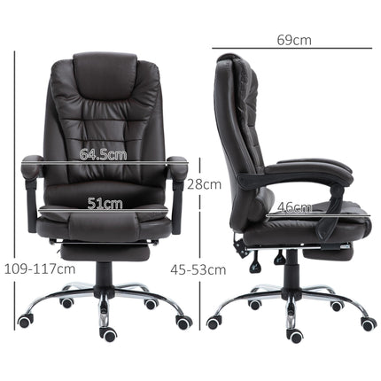 PU Leather Executive High Back Office Chair with Reclining and Footrest - Brown