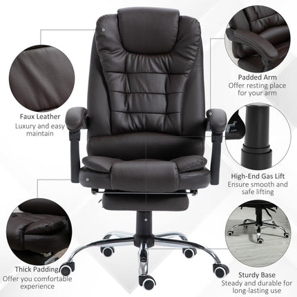 PU Leather Executive High Back Office Chair with Reclining and Footrest - Brown