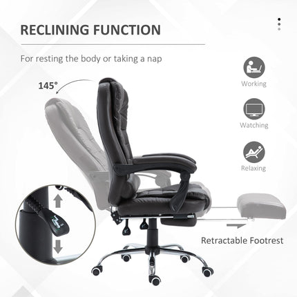 PU Leather Executive High Back Office Chair with Reclining and Footrest - Brown