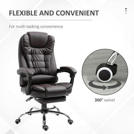 PU Leather Executive High Back Office Chair with Reclining and Footrest - Brown