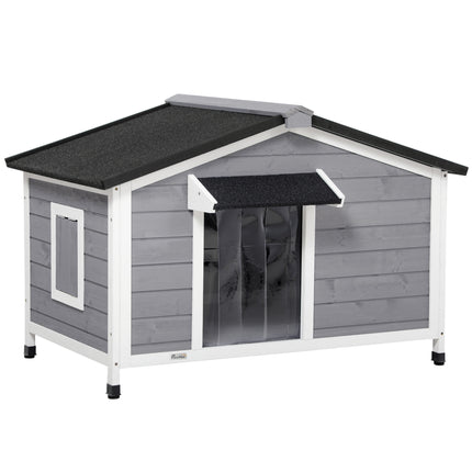 Large Elevated Wooden Dog Kennel with Openable Top, Asphalt Roof & Removable Tray - Grey