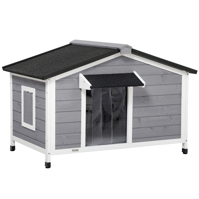 Large Elevated Wooden Dog Kennel with Openable Top, Asphalt Roof & Removable Tray - Grey