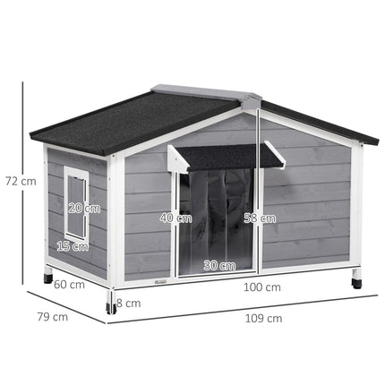 Large Elevated Wooden Dog Kennel with Openable Top, Asphalt Roof & Removable Tray - Grey
