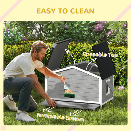 Large Elevated Wooden Dog Kennel with Openable Top, Asphalt Roof & Removable Tray - Grey