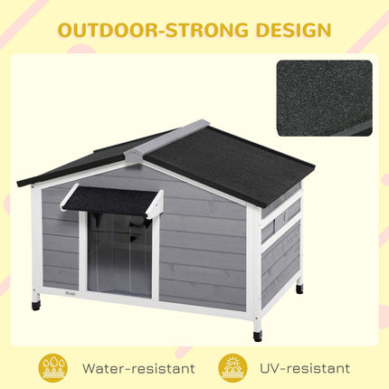 Large Elevated Wooden Dog Kennel with Openable Top, Asphalt Roof & Removable Tray - Grey