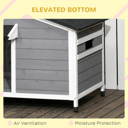 Large Elevated Wooden Dog Kennel with Openable Top, Asphalt Roof & Removable Tray - Grey