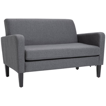 Modern Curved 2-Seat Linen Loveseat Sofa with Thick Cushion and Wood Legs - Grey