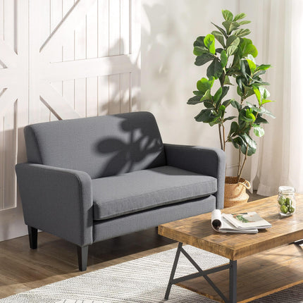 Modern Curved 2-Seat Linen Loveseat Sofa with Thick Cushion and Wood Legs - Grey