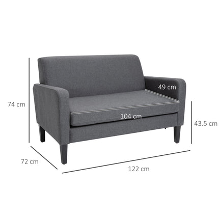 Modern Curved 2-Seat Linen Loveseat Sofa with Thick Cushion and Wood Legs - Grey