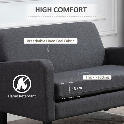 Modern Curved 2-Seat Linen Loveseat Sofa with Thick Cushion and Wood Legs - Grey