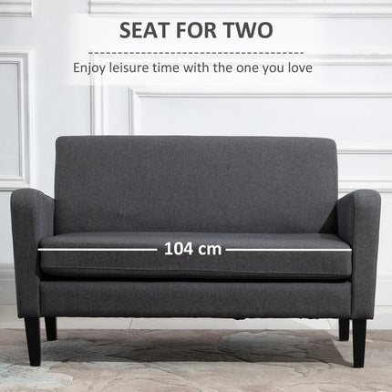 Modern Curved 2-Seat Linen Loveseat Sofa with Thick Cushion and Wood Legs - Grey