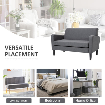 Modern Curved 2-Seat Linen Loveseat Sofa with Thick Cushion and Wood Legs - Grey