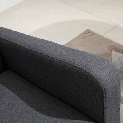 Modern Curved 2-Seat Linen Loveseat Sofa with Thick Cushion and Wood Legs - Grey