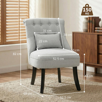 Fabric Upholstered Single Tub Sofa Dining Chair with Pillow Solid Wood Legs - Grey