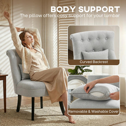 Fabric Upholstered Single Tub Sofa Dining Chair with Pillow Solid Wood Legs - Grey