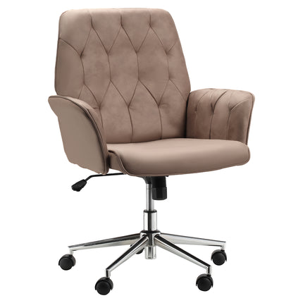 Micro Fibre Mid Back Office Desk Chair with Adjustable Seat and Arms - Brown