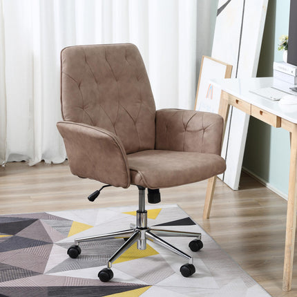 Micro Fibre Mid Back Office Desk Chair with Adjustable Seat and Arms - Brown